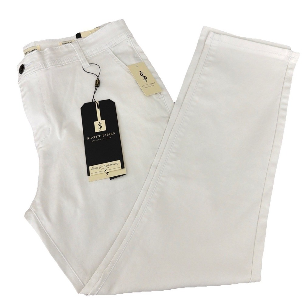 Scott James Men's White jeans  Slim Fit Natural Stretch Classic Pants Size 34X30